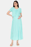 Coucou Maternity Woven Full Length Nightdress With Front Zipper And Discreet Feeding - Green Ash — thumbnail 4